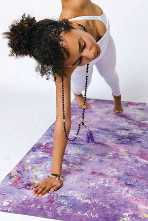 Purple Vegan Suede Yoga Mat with Bio Rubber Backing Sun Design - Palm to  Soul
